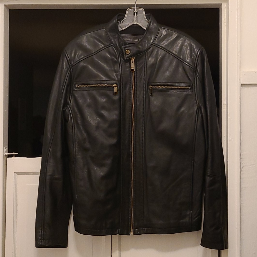 Andrew Marc Racer leather Jacket. BLACK, Medium